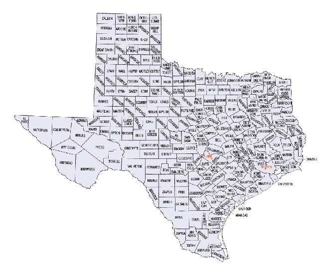 Texas Map - Denton County Highlighted